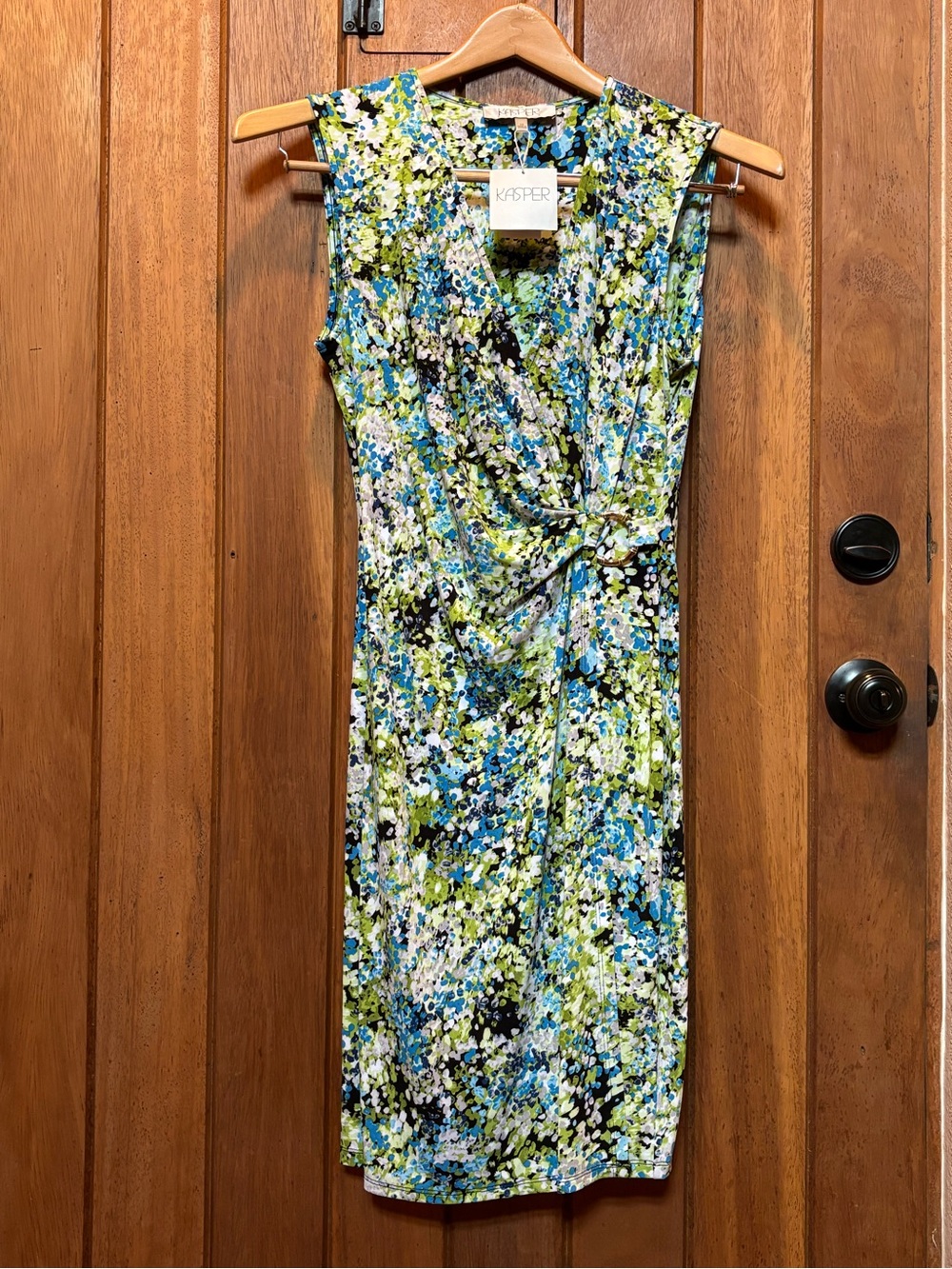 Kasper Blue & Green Floral Twist-Front Midi Dress